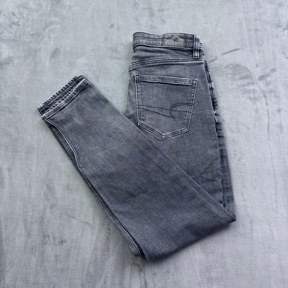 American Eagle Mom Jeans Washed Black High Rise Tapered Leg Stretch Denim 0S